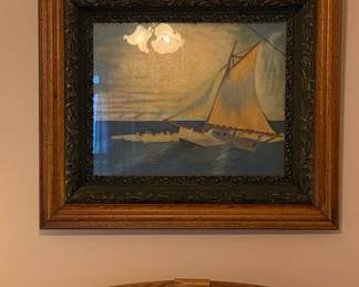 Vintage Nautical Sailboat Oil Painting