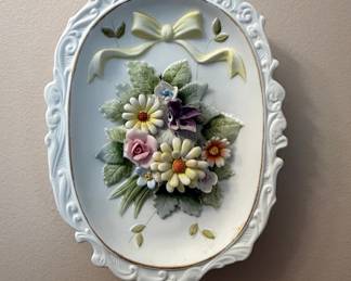 Vintage Capodimonte Style Porcelain Floral Wall Plaque