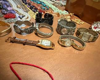 Collection of Vintage Costume Jewelry and Cuff Watches