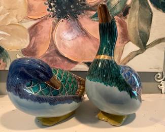 Vintage Japanese Kutani Porcelain Mallard Duck Figurines