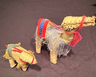 Vintage Handmade Fabric / Leather Camel Figurines (Set of 2)