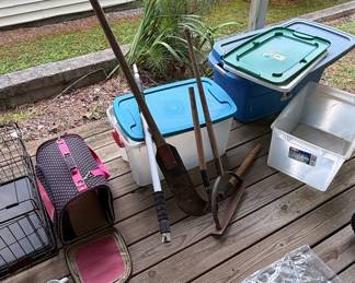 Estate Sale Assorted Garden Tools and Pet Accessories Lot