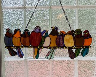 Stained Glass Birds on a Wire Window Panel
