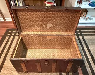 Victorian Era Dome Top Steamer Trunk with Embossed Metal Sheeting