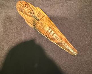Vintage Carved Wooden Mummy Figurine with Sarcophagus
