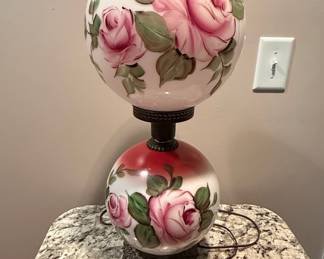 Vintage Hand-Painted Floral "Gone With The Wind" Style Electric Hurricane Lamp