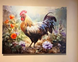 Rooster and Floral Garden Canvas Print