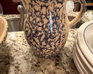 Vintage Robinson Ransbottom Blue Spongeware Pitcher