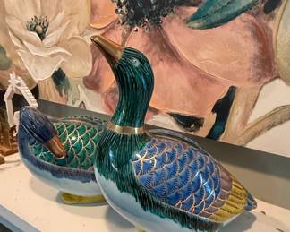 Vintage Japanese Kutani Porcelain Mallard Duck Figurines