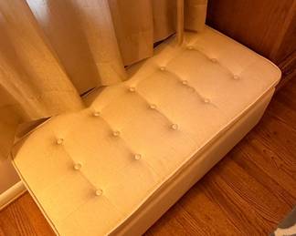 Cream Fabric Button-Tufted Storage Bench