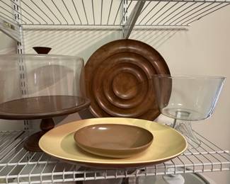 Mid-Century Modern Kitchen Serveware Assortment with Russel Wright Style Pieces