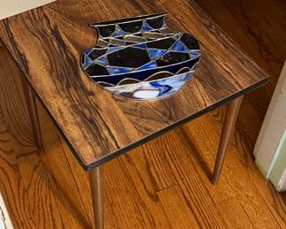 Stained Glass Vase Suncatcher on Mid-Century Style Side Table