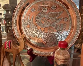 Vintage Copper Plate with Jerusalem and Shalom motif