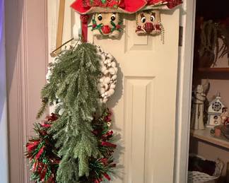 Handmade Burlap Reindeer Christmas Door Hanger with Pine Swag
