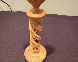 Hand-Carved Olive Wood Barley Twist Candlestick