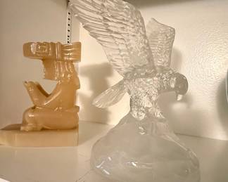 Cristal d'Arques Lead Crystal Eagle Sculpture and Onyx Figurine