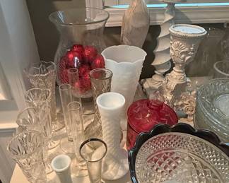 Vintage Glassware Assortment - Fenton, Indiana Glass, Avon, and Pressed Glass