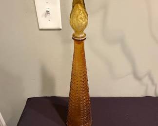 Vintage Empoli Amber Glass Genie Bottle with Flame Stopper
