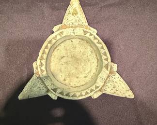 Vintage Triangular Carved Stone Ashtray with Geometric Patterns