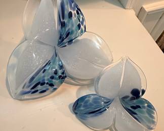 Vintage Italian Murano-Style Tri-Fold Art Glass Flowers (Set of 2)