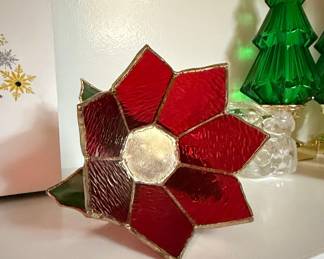 Handmade Stained Glass Poinsettia Candle Holder