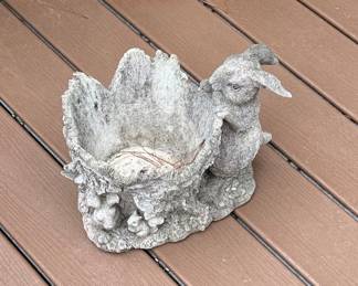 Cast Stone Rabbit and Tree Stump Planter