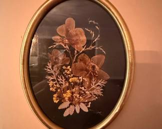 Vintage Oval Framed Pressed Flower Art