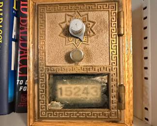 Vintage Post Office Box Door Coin Bank with Greek Key Border