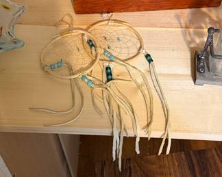 Handmade Decorative Dreamcatchers with Turquoise and Green Beads