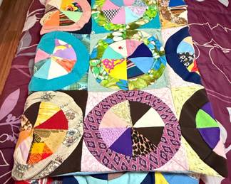 Handmade Scrappy Circle Patchwork Quilt