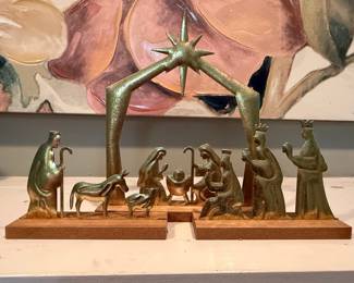 Mid-Century Modern Style Brass Silhouette Nativity Set
