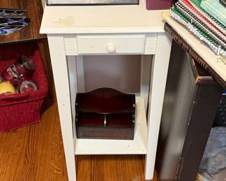 White Painted Wood Accent Side Table with Drawer and Shelf
