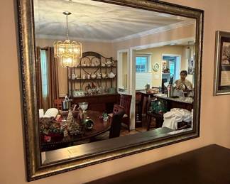 Large Rectangular Beveled Wall Mirror with Ornate Antiqued Gold Frame