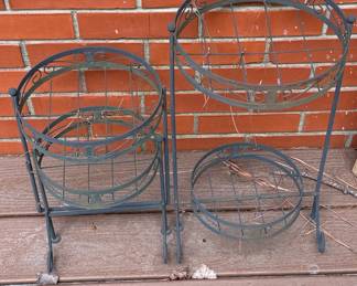 Vintage Wrought Iron Two-Tiered Plant Stand Set