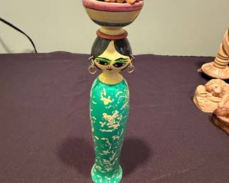 Vintage Hand-Painted Wooden Spindle Doll Carrying Bowl