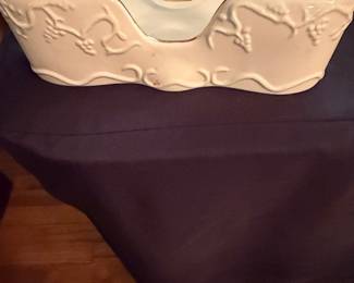Vintage White Porcelain Sleigh Centerpiece with Grape Relief and Gold Trim