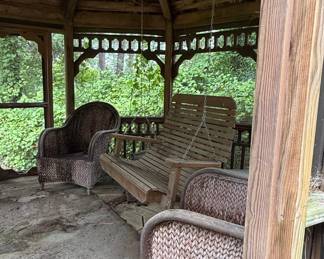 Vintage Wicker Loveseat and Wooden Porch Swing Set