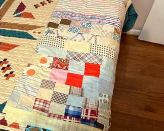 Handmade Scrappy Patchwork Quilt with Sports Motifs