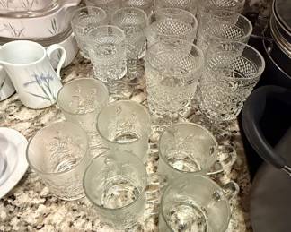 Vintage Princess House Fantasia Floral Mugs and Indiana Glass Diamond Pattern Drinkware