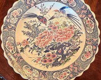Vintage Asahi Japan Peacock and Flowers Porcelain Charger Plate