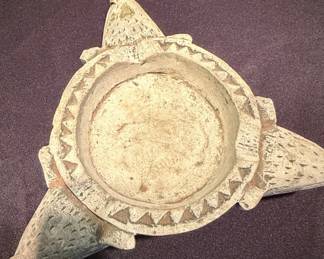 Vintage Triangular Carved Stone Ashtray with Geometric Patterns