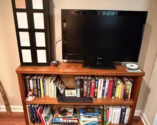 Traditional Two-Shelf Wooden Bookcase with Media Storage