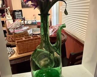Vintage Green Glass Wine Decanter with Ice Chamber