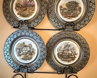 Currier & Ives American Homestead Pewter Plate Set