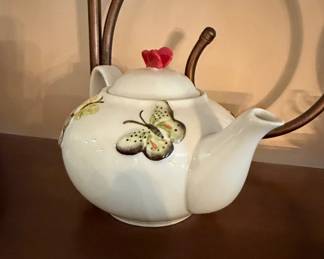 Pier 1 Imports Butterfly and Floral Ceramic Teapot