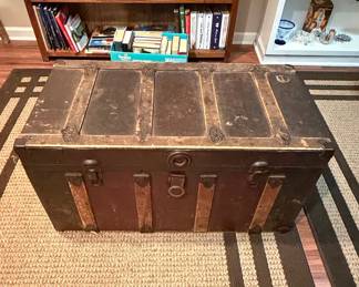 Victorian Era Dome Top Steamer Trunk with Embossed Metal Sheeting