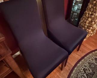 Pair of Dark Upholstered Parsons Dining Chairs