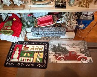 Assorted Holiday Seasonal Decor Lot - Red Truck and Snowman Themed