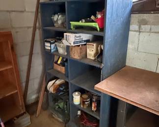 Custom-Built Blue Painted Plywood Garage Shelving Unit