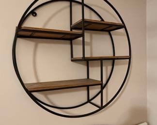 Industrial Style Round Metal and Wood Tiered Wall Shelf